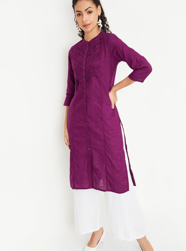 Women Lace Detail Straight Kurta