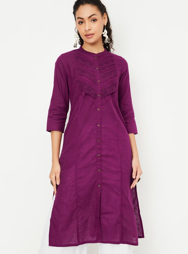 Women Lace Detail Straight Kurta