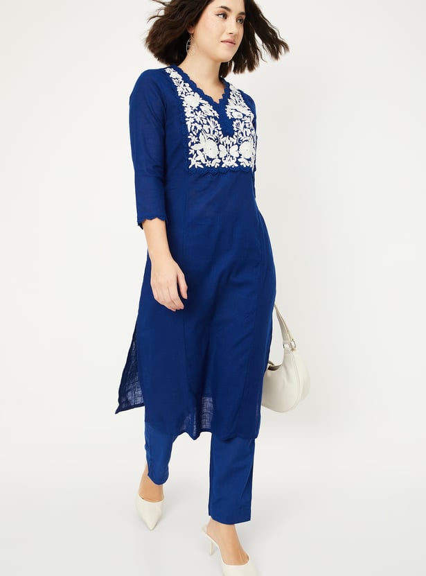 Women Embroidered Straight Kurta Set