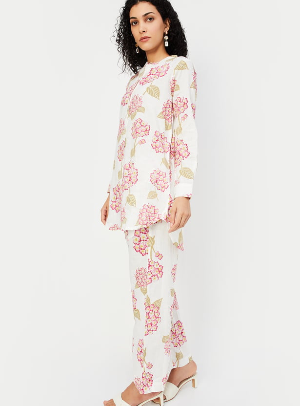 Floral printed wine  co ord set main image 0