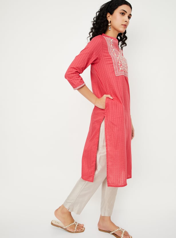 Women Embroidered Yoke Straight Kurta