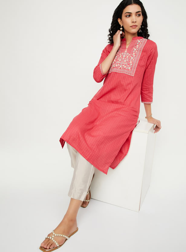 Women Embroidered Yoke Straight Kurta