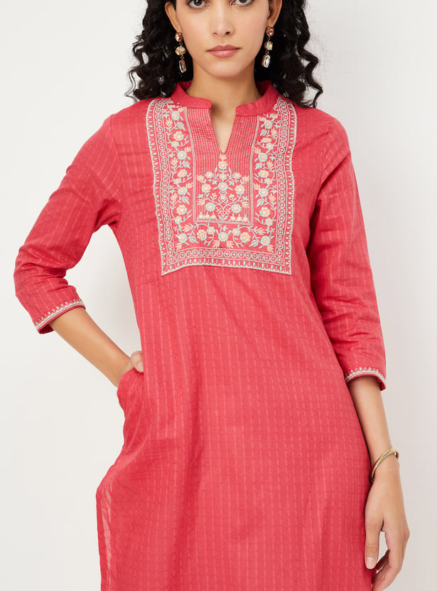 Women Embroidered Yoke Straight Kurta