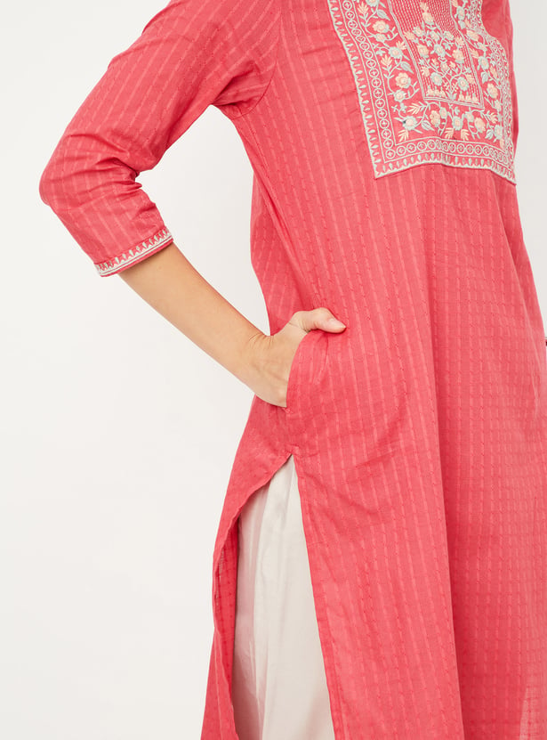 Women Embroidered Yoke Straight Kurta