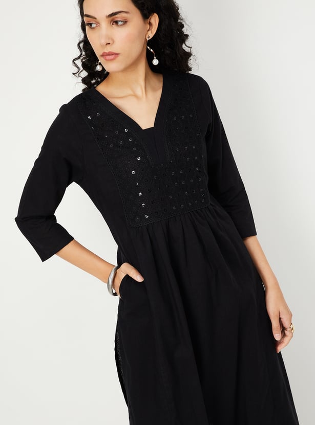 Buy Women Embroidered Yoke Straight Kurta Online at just Rs