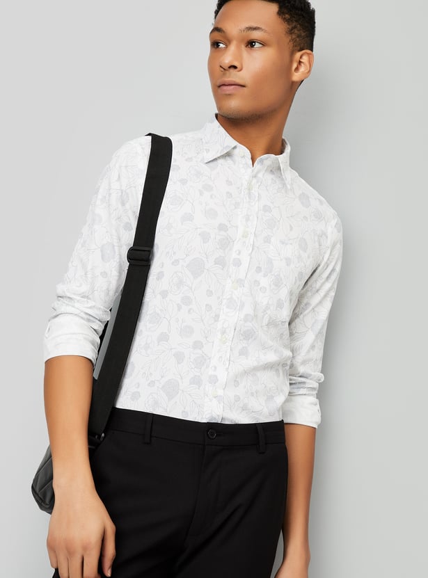 Men Floral Print Slim Fit Smart Casual Shirt