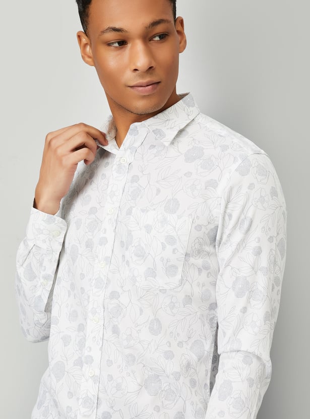 Men Floral Print Slim Fit Smart Casual Shirt