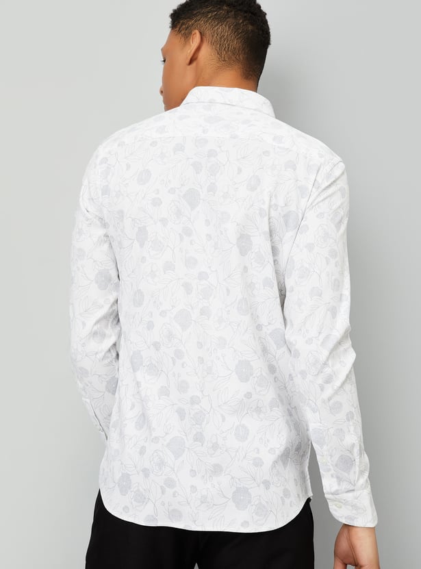 Men Floral Print Slim Fit Smart Casual Shirt