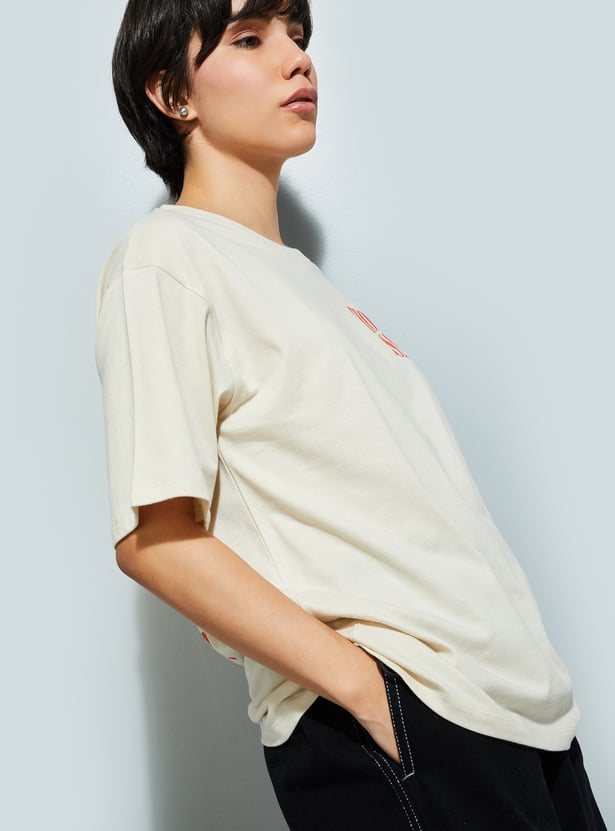 Buy URB_N Women Graphic Back Print Oversized T-shirt Online at