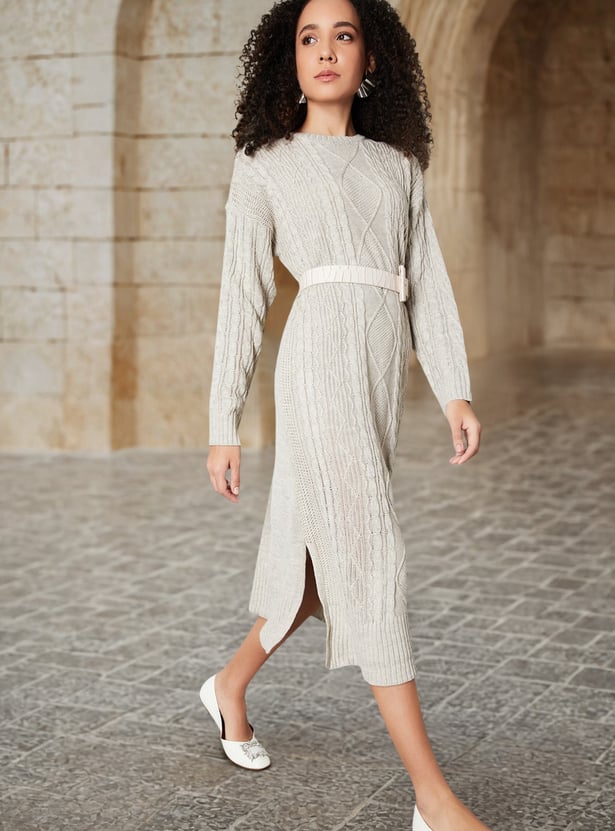Buy Women Cable Knit Belted Midi Dress Online at just Rs. 2099.0