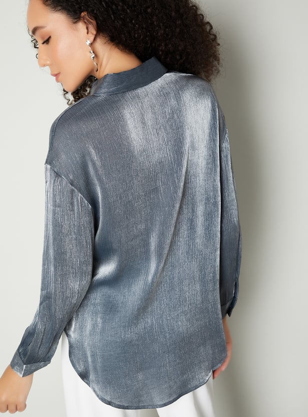 Women Shimmery Oversized Shirt