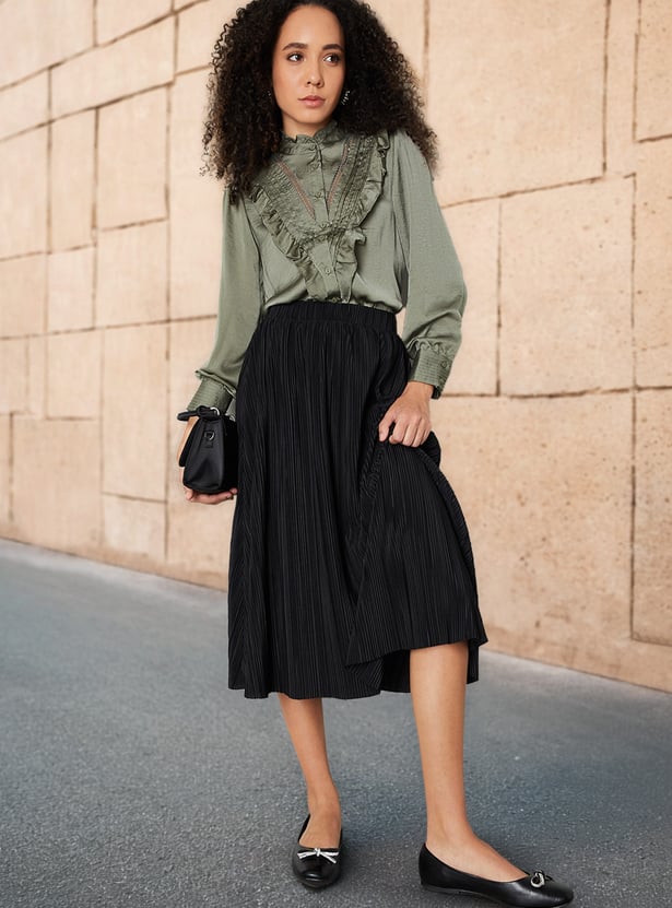 Women Solid Ruffle Detail Blouse