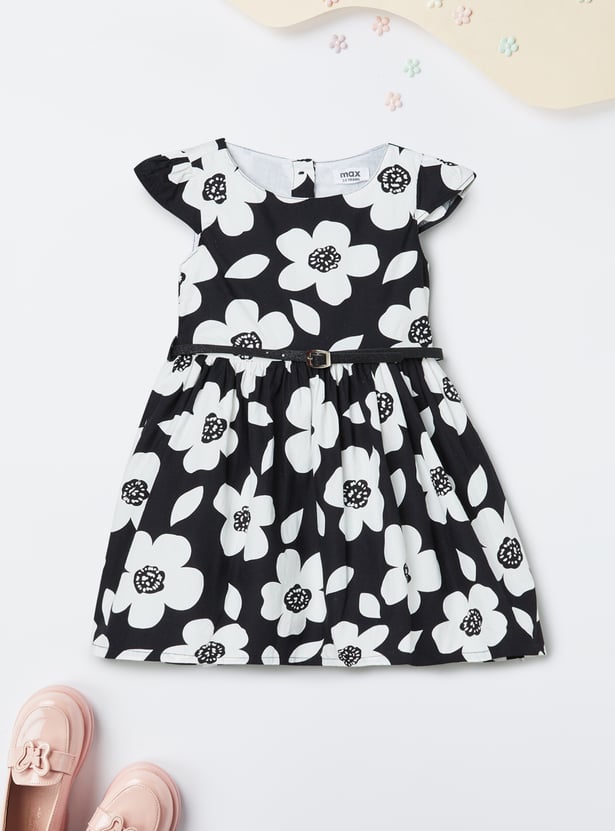 Girls Printed Belted A-line Dress