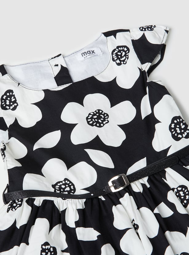 Girls Printed Belted A-line Dress