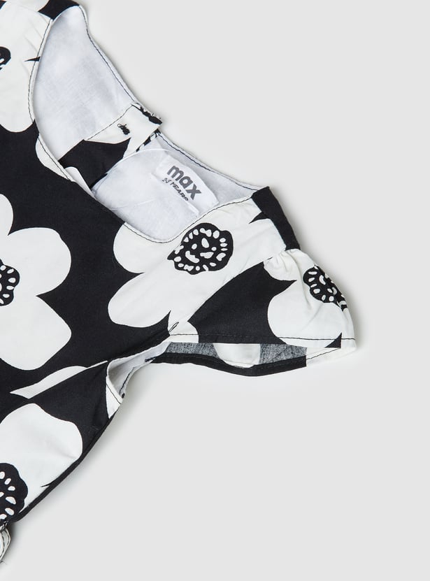 Girls Printed Belted A-line Dress