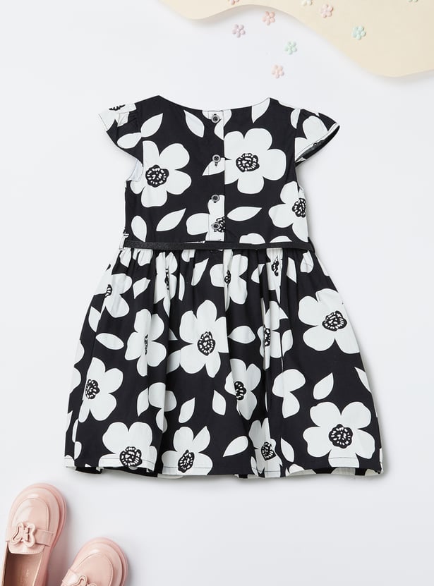 Girls Printed Belted A-line Dress