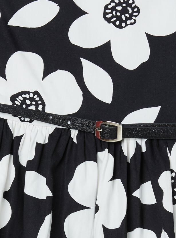 Girls Printed Belted A-line Dress