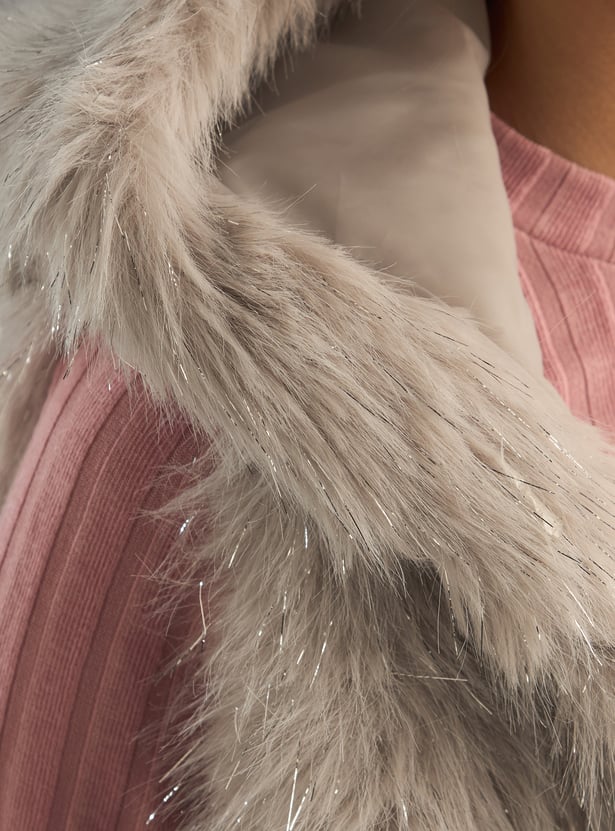 Girls Faux Fur Sleeveless Hooded Jacket