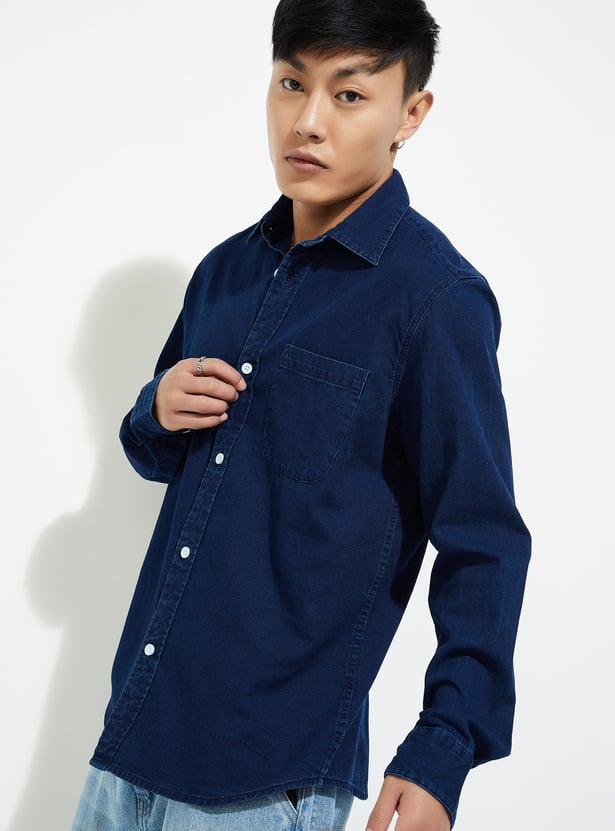 URB_N Men Solid Regular Fit Denim Shirt