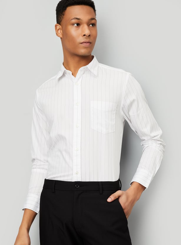 Men's Charcoal Striped Cotton Standard Slim Fit Casual Shirt