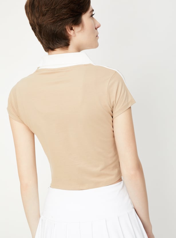 Buy Women Printed Johnny Collar Crop T-shirt Online at just Rs