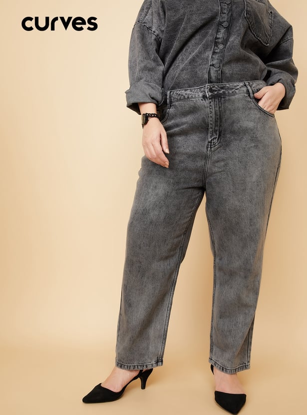 Girls Medium Blue Mom fit Cotton Washed Jeans