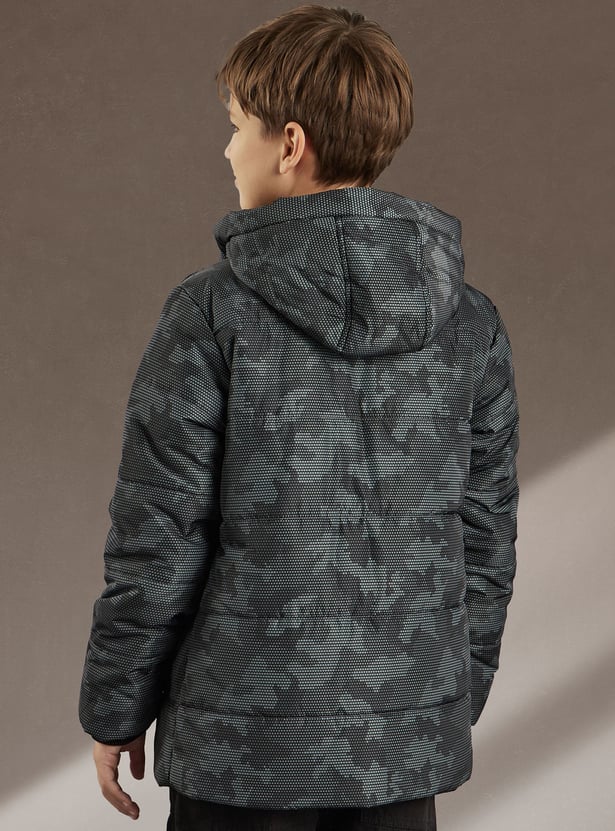 Boys Camouflage Print Hooded Puffer Jacket