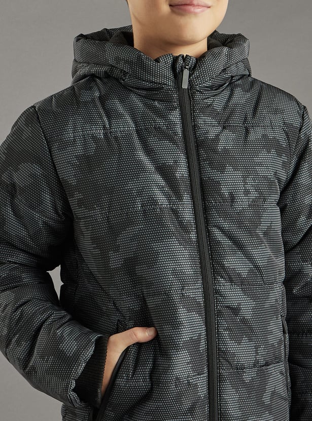 Boys Camouflage Print Hooded Puffer Jacket