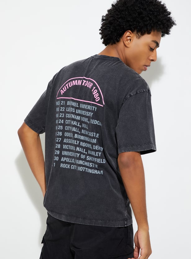 URB_N Men Iron Maiden Print Oversized T-shirt