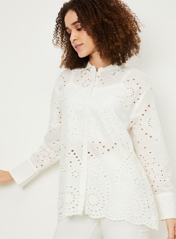Mustard Cotton Schiffli A-Line Tunic