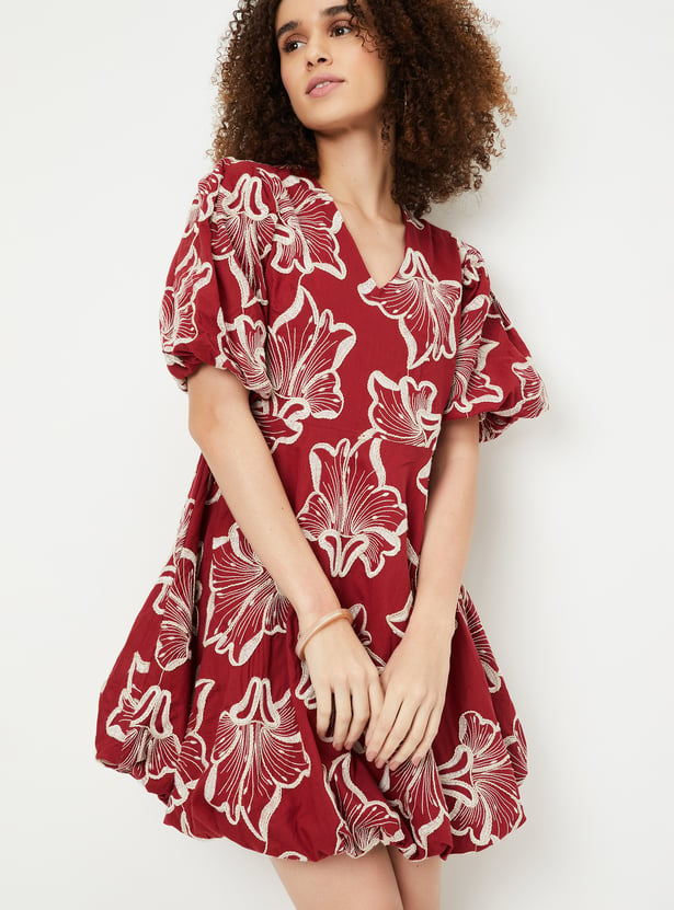 Women Embroidered Bubble Hem Dress