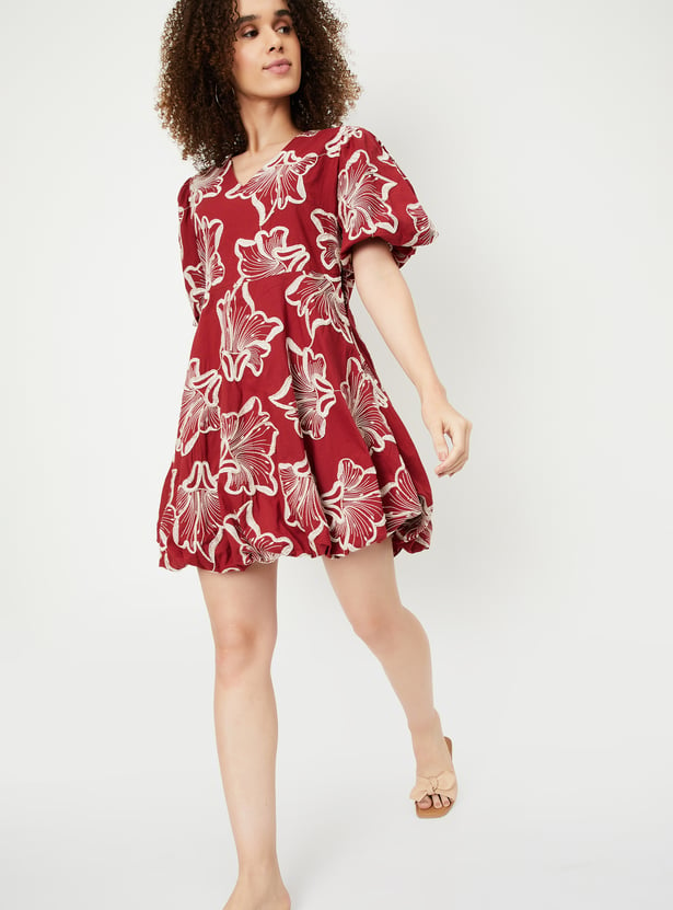 Women Embroidered Bubble Hem Dress