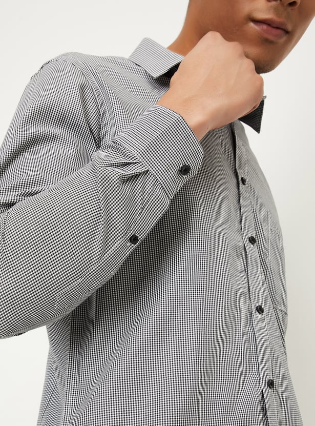 Men Houndstooth Slim Fit Shirt