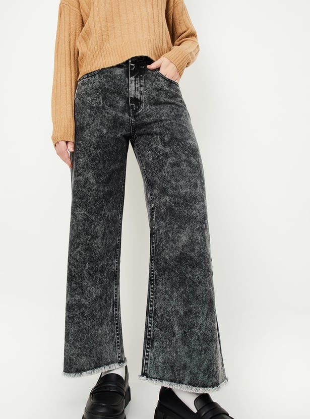 Women Washed Wide Leg Jeans