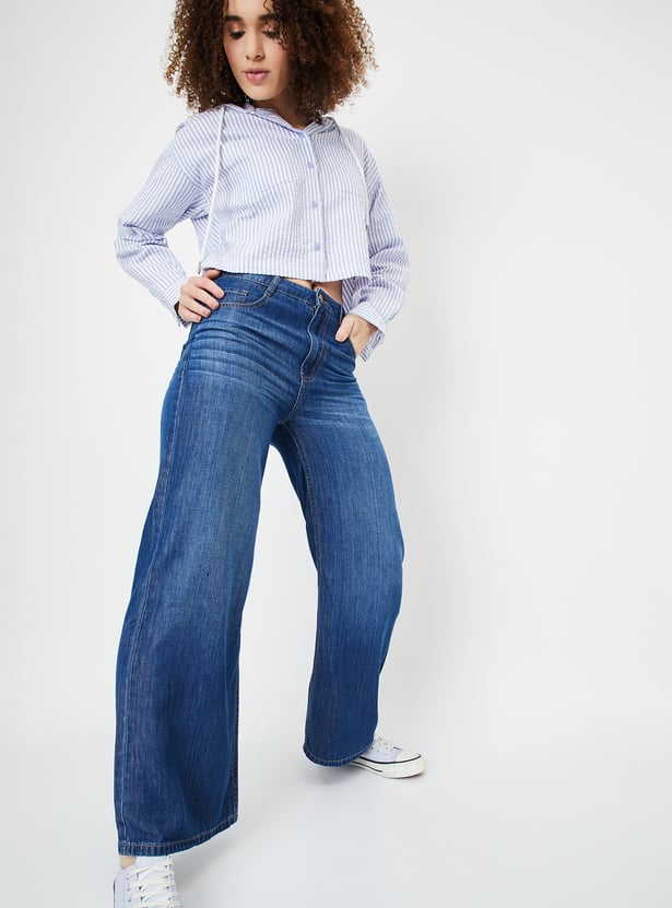 Women Whiskered Wide-Leg Jeans