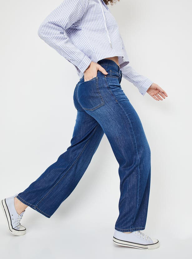 Women Whiskered Wide-Leg Jeans