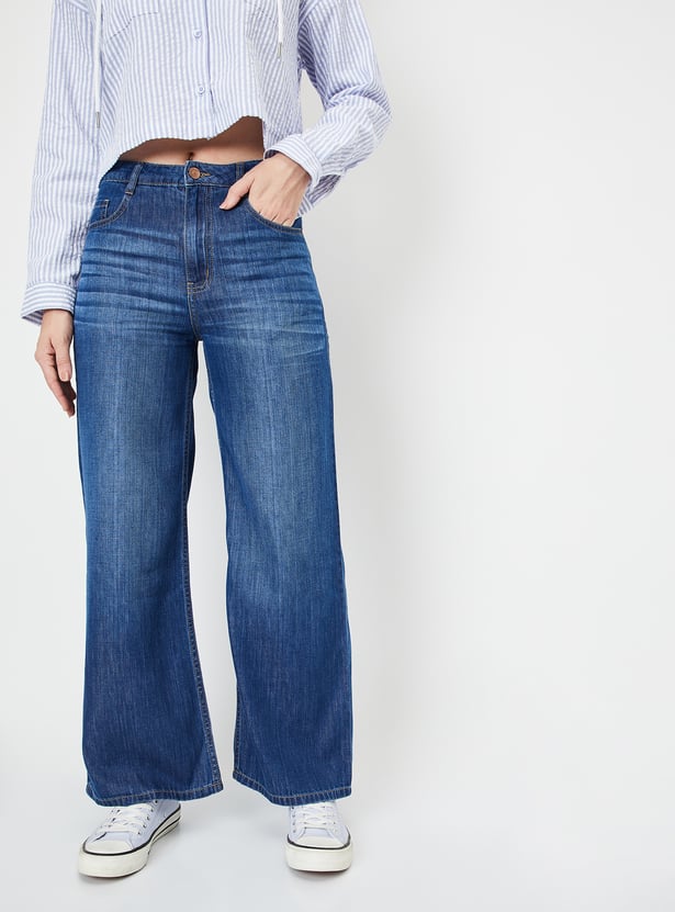 Women Whiskered Wide-Leg Jeans