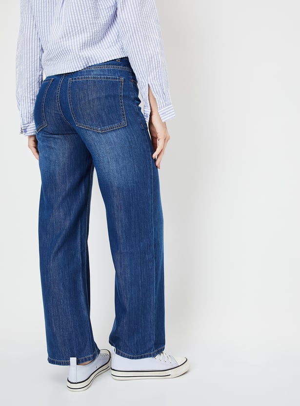 Women Whiskered Wide-Leg Jeans