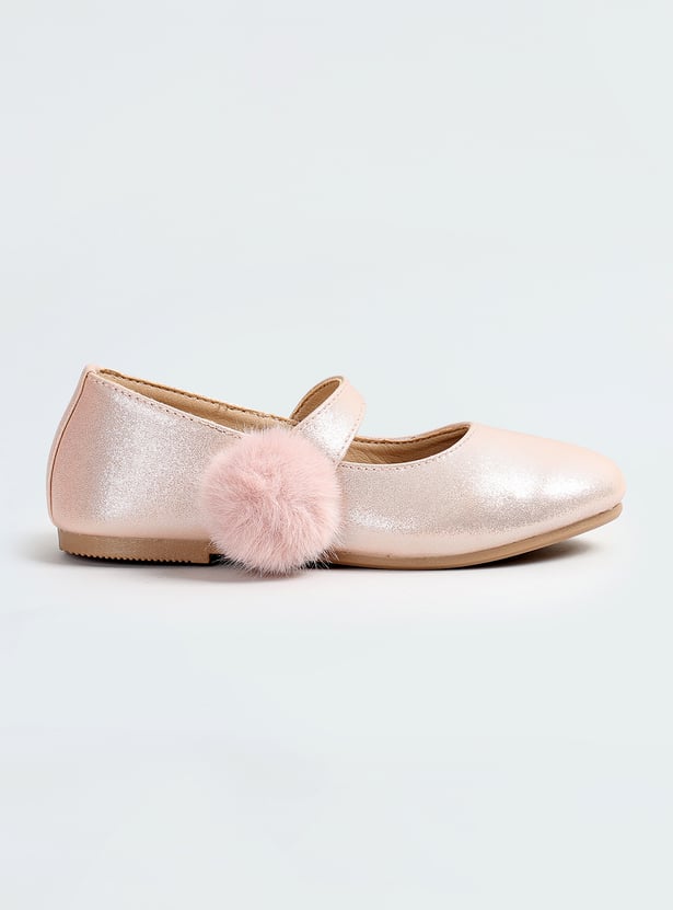Buy Girls Metallic Mary Janes with Pompom Online at just