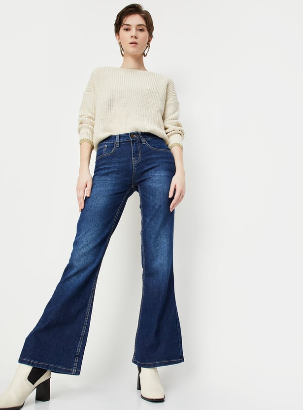 Women Washed Kick Flare Jeans