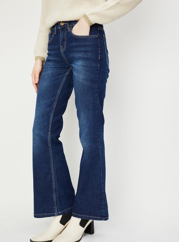 Women Washed Kick Flare Jeans