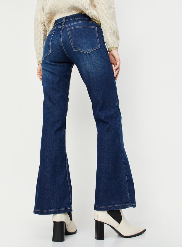 Women Washed Kick Flare Jeans