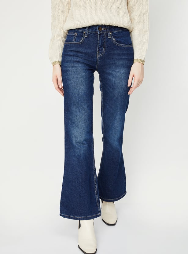 Women Washed Kick Flare Jeans