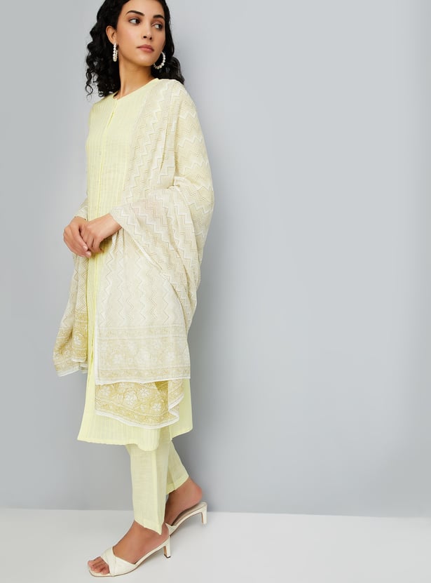Elegant Cotton Straight Kurta with Lace Accents and Pintuck Front Detailing