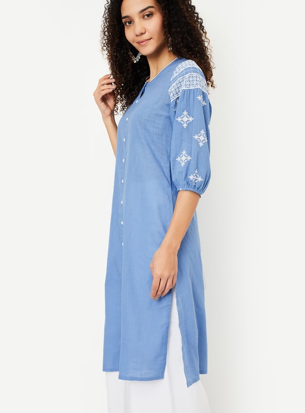 Women Embroidered Sleeve Straight Kurta