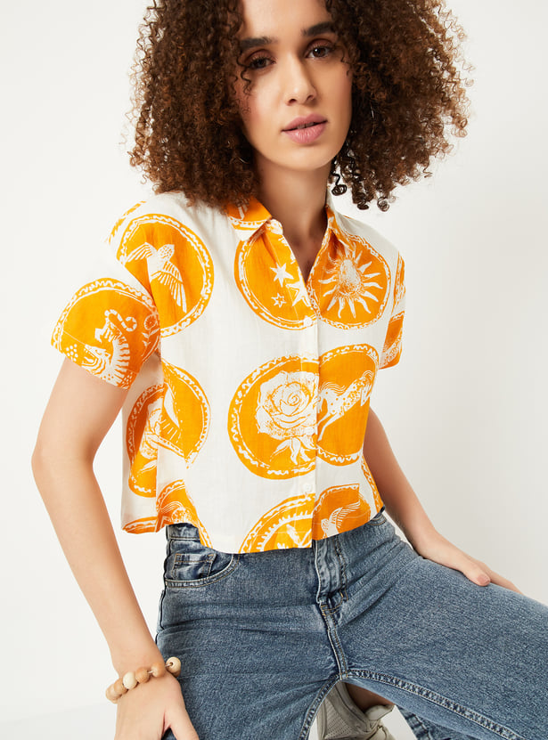 Women Printed Cropped Shirt