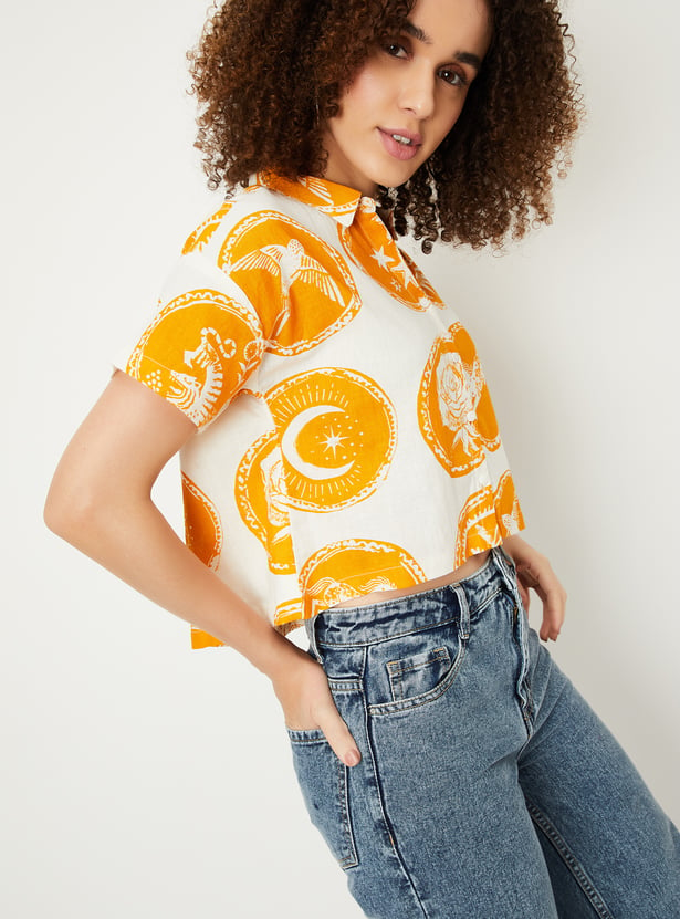 Women Printed Cropped Shirt