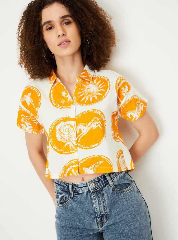 Women Printed Cropped Shirt