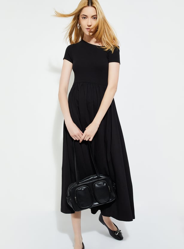 URB_N Women Ribbed One-shoulder Midi Dress