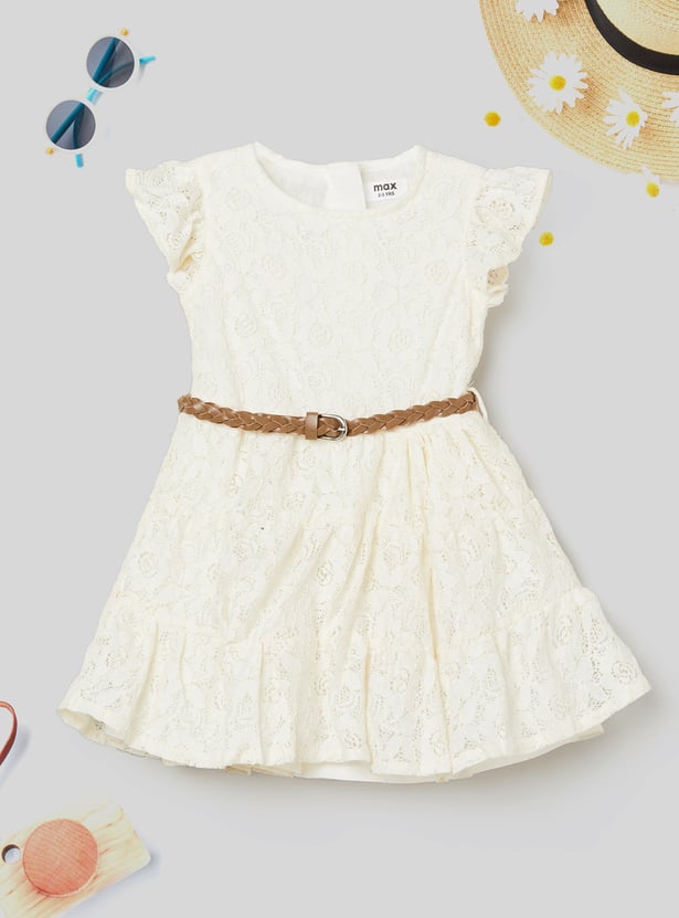 Girls Lace Detailed Dress with Belt